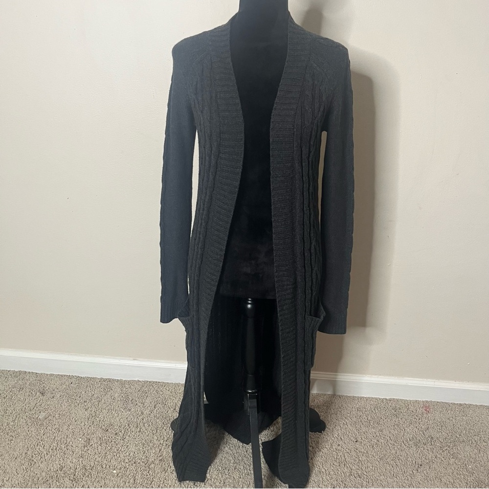 Margaret O’Leary Women’s Smoke Gray Cable Knit Open Duster Cardigan Sz S‎